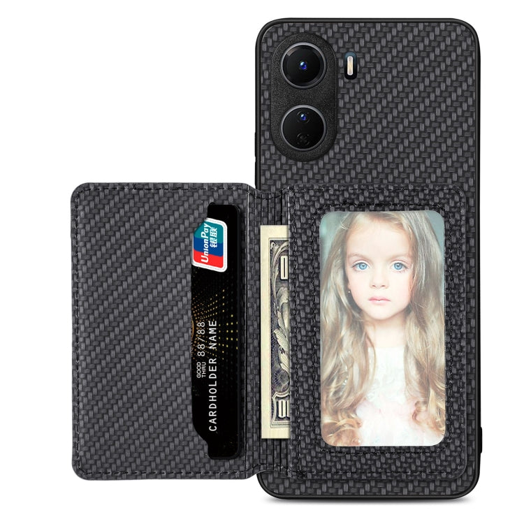 Carbon Fiber Magnetic Card Bag Phone Case, For  vivo X70, For vivo Y16, For vivo Y21, For Xiaomi 13 Lite