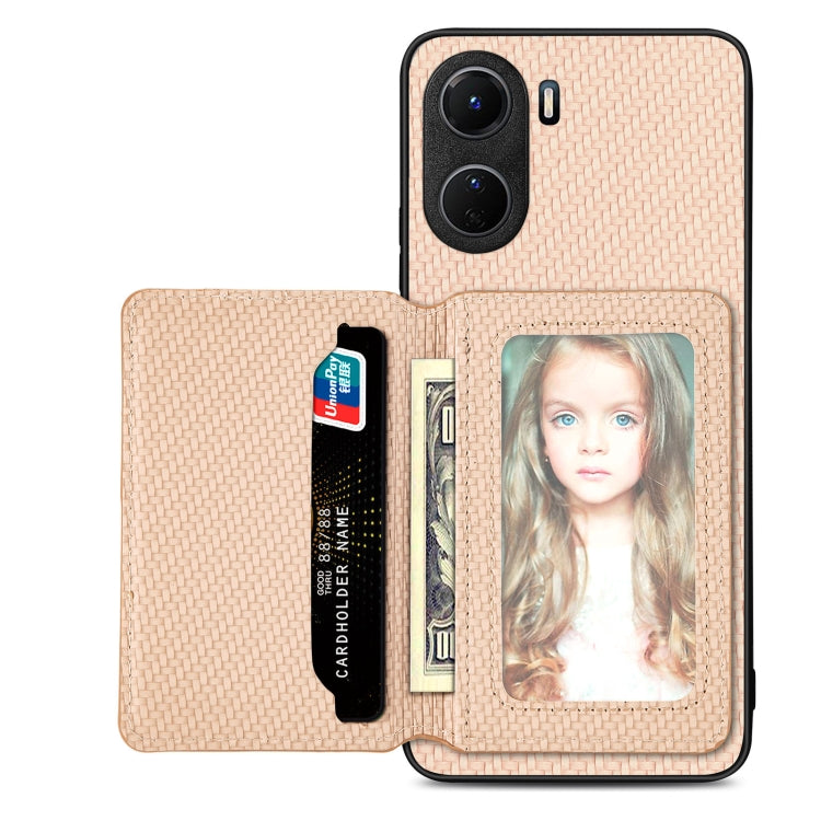 Carbon Fiber Magnetic Card Bag Phone Case, For  vivo X70, For vivo Y16, For vivo Y21, For Xiaomi 13 Lite