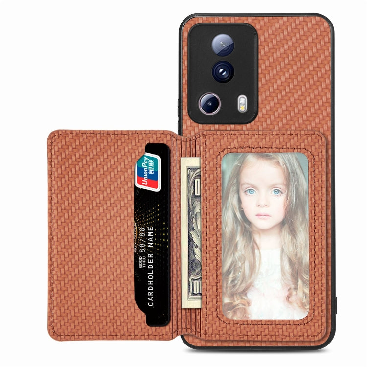 Carbon Fiber Magnetic Card Bag Phone Case, For  vivo X70, For vivo Y16, For vivo Y21, For Xiaomi 13 Lite