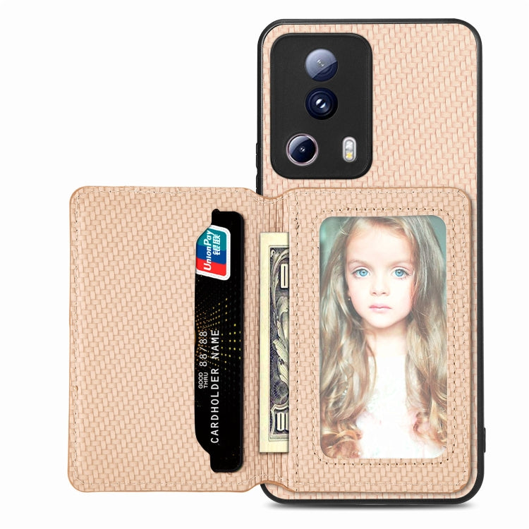 Carbon Fiber Magnetic Card Bag Phone Case, For  vivo X70, For vivo Y16, For vivo Y21, For Xiaomi 13 Lite