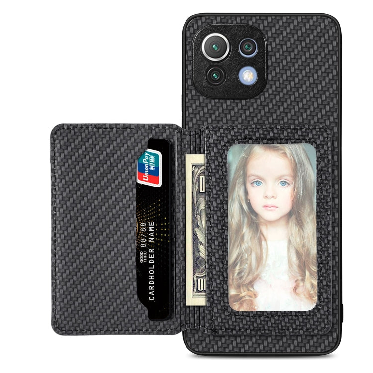 Carbon Fiber Magnetic Card Bag Phone Case, For Xiaomi Mi 11 Lite, For Xiaomi Redmi Note 12 Pro+ 5G Global, For Xiaomi Poco X3 NFC, For Xiaomi Poco X5 Pro