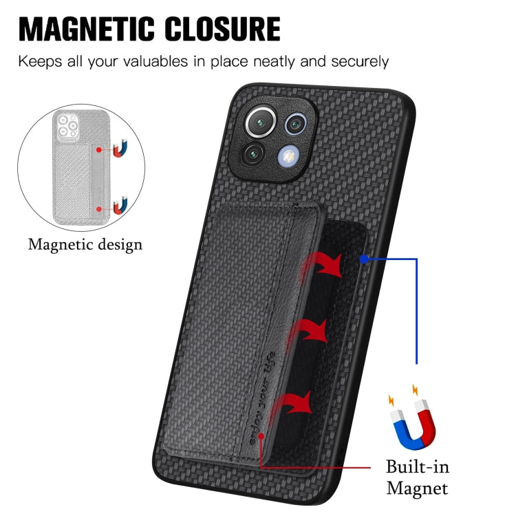 Carbon Fiber Magnetic Card Bag Phone Case, For Xiaomi Mi 11 Lite, For Xiaomi Redmi Note 12 Pro+ 5G Global, For Xiaomi Poco X3 NFC, For Xiaomi Poco X5 Pro