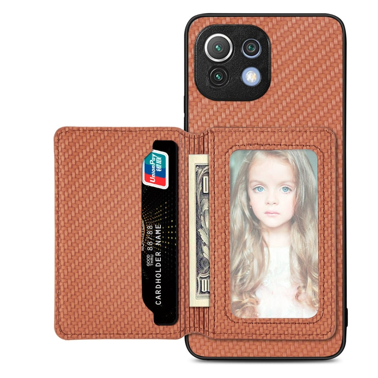 Carbon Fiber Magnetic Card Bag Phone Case, For Xiaomi Mi 11 Lite, For Xiaomi Redmi Note 12 Pro+ 5G Global, For Xiaomi Poco X3 NFC, For Xiaomi Poco X5 Pro