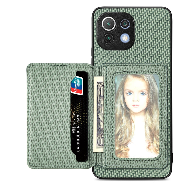 Carbon Fiber Magnetic Card Bag Phone Case, For Xiaomi Mi 11 Lite, For Xiaomi Redmi Note 12 Pro+ 5G Global, For Xiaomi Poco X3 NFC, For Xiaomi Poco X5 Pro