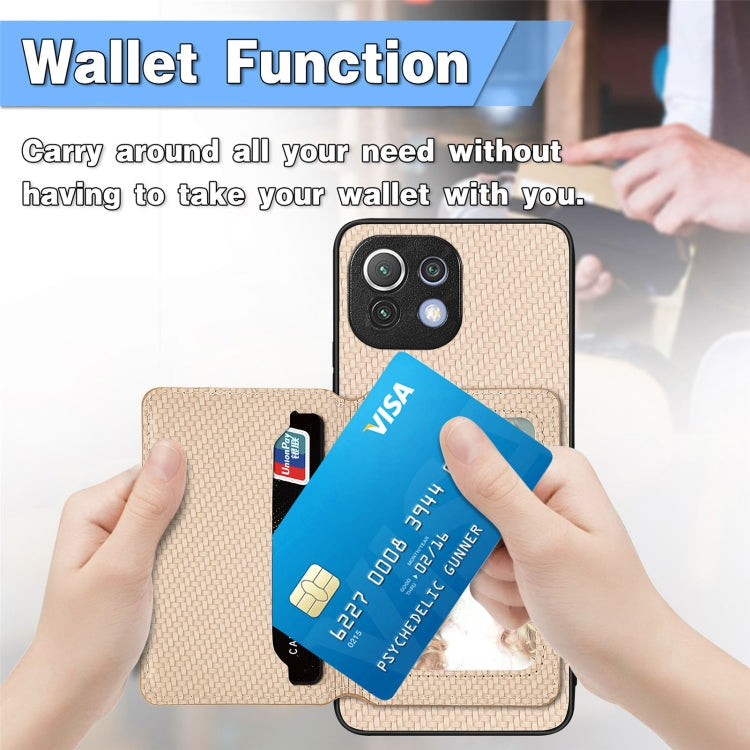 Carbon Fiber Magnetic Card Bag Phone Case, For Xiaomi Mi 11 Lite, For Xiaomi Redmi Note 12 Pro+ 5G Global, For Xiaomi Poco X3 NFC, For Xiaomi Poco X5 Pro