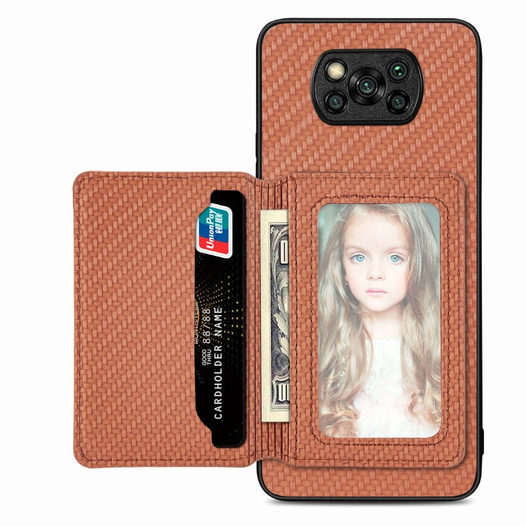 Carbon Fiber Magnetic Card Bag Phone Case, For Xiaomi Mi 11 Lite, For Xiaomi Redmi Note 12 Pro+ 5G Global, For Xiaomi Poco X3 NFC, For Xiaomi Poco X5 Pro
