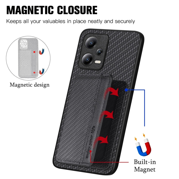 Carbon Fiber Magnetic Card Bag Phone Case, For Xiaomi Poco X5, For Xiaomi Redmi Note 10 5G, For Xiaomi Redmi Note 12 5G Global