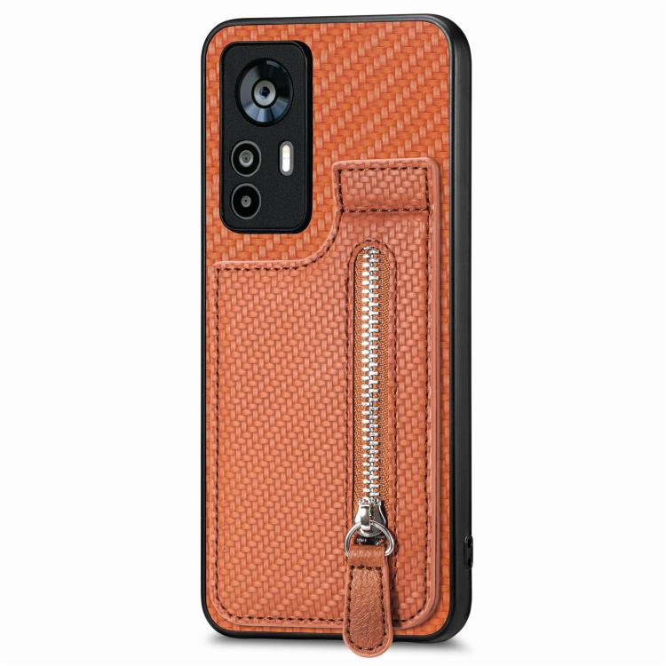 Carbon Fiber Vertical Flip Zipper Phone Case, For Xiaomi 13, For Xiaomi 12T, For Xiaomi POCO M5 4G, For Redmi Note 11T Pro 5G