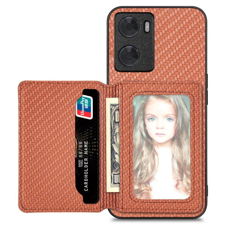 Carbon Fiber Magnetic Card Bag Phone Case, For OPPO Reno9 Pro+, For OPPO A57 4G