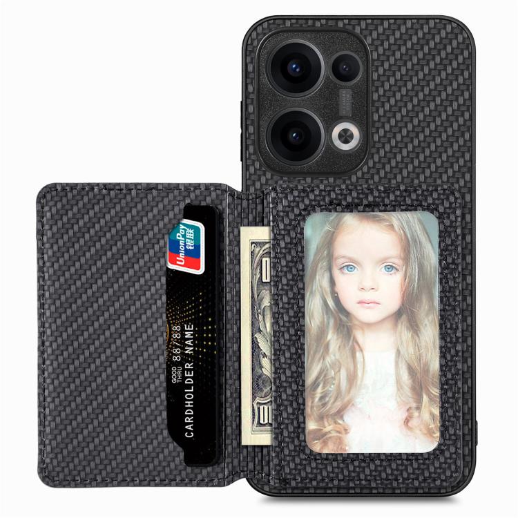 Carbon Fiber Magnetic Card Bag Phone Case, For OPPO Find X8 Ultra, For OPPO Reno13 Pro, For OPPO Reno13, For OPPO Reno9