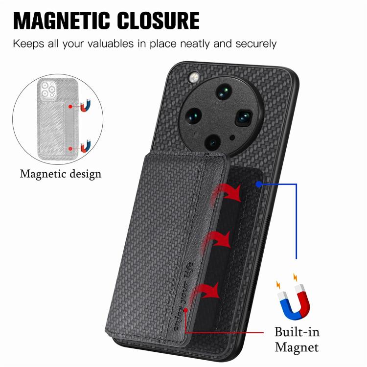 Carbon Fiber Magnetic Card Bag Phone Case, For OPPO Find X8 Ultra, For OPPO Reno13 Pro, For OPPO Reno13, For OPPO Reno9