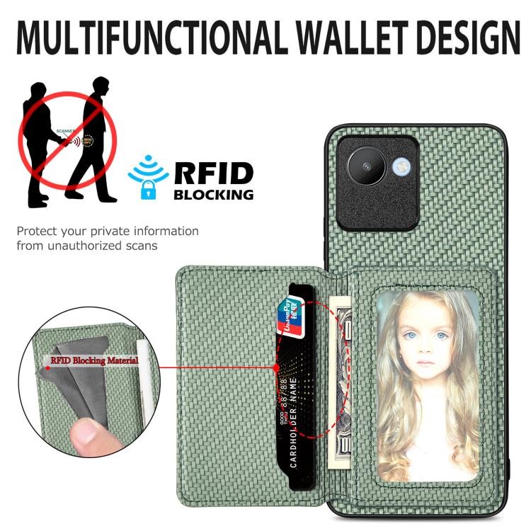 Carbon Fiber Magnetic Card Bag Phone Case, For Realme 14 Pro+, For Realme 14 Pro, For Realme Neo7, For Realme C30