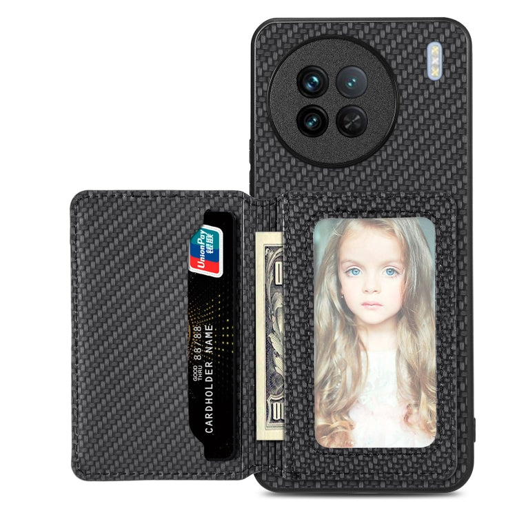 Carbon Fiber Magnetic Card Bag Phone Case, For vivo Y29 4G, For vivo S18, For vivo X90 Pro, For vivo X90