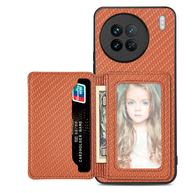 Carbon Fiber Magnetic Card Bag Phone Case, For vivo Y29 4G, For vivo S18, For vivo X90 Pro, For vivo X90