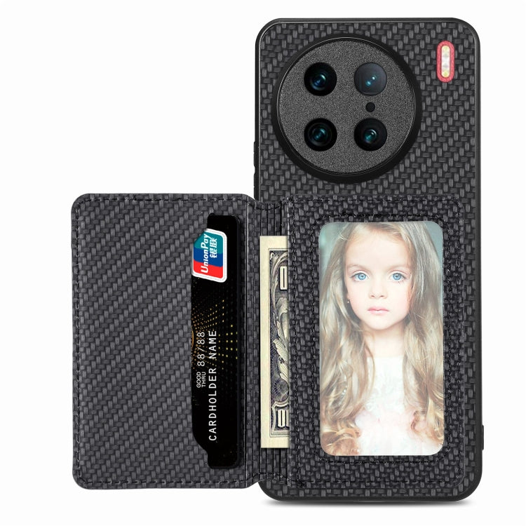 Carbon Fiber Magnetic Card Bag Phone Case, For vivo Y29 4G, For vivo S18, For vivo X90 Pro, For vivo X90