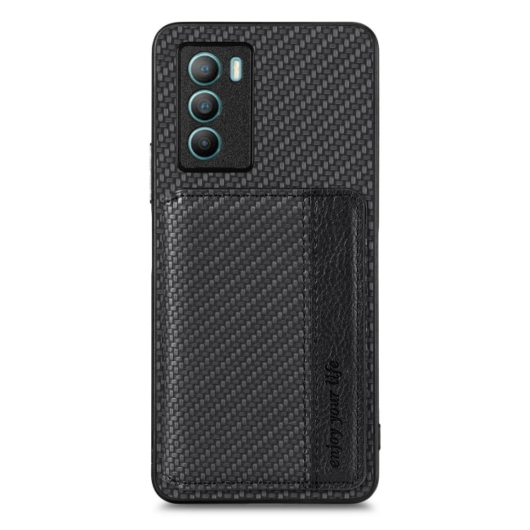 Carbon Fiber Magnetic Card Bag Phone Case, For vivo T1, For vivo Y27 4G