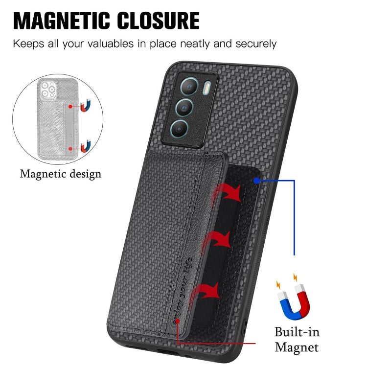Carbon Fiber Magnetic Card Bag Phone Case, For vivo T1, For vivo Y27 4G