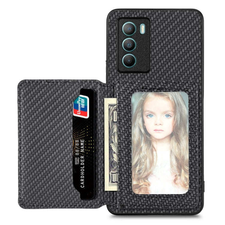 Carbon Fiber Magnetic Card Bag Phone Case, For vivo T1, For vivo Y27 4G