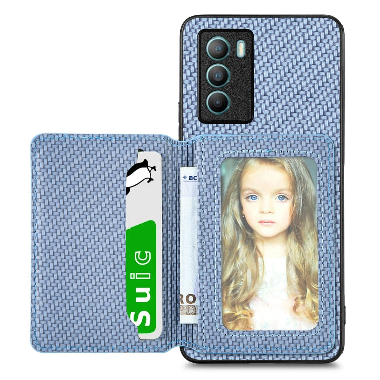 Carbon Fiber Magnetic Card Bag Phone Case, For vivo T1, For vivo Y27 4G
