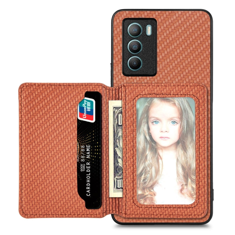 Carbon Fiber Magnetic Card Bag Phone Case, For vivo T1, For vivo Y27 4G