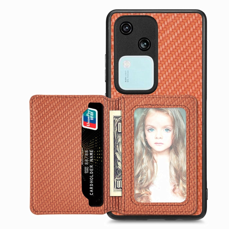 Carbon Fiber Magnetic Card Bag Phone Case, For vivo Y29 4G, For vivo S18, For vivo X90 Pro, For vivo X90