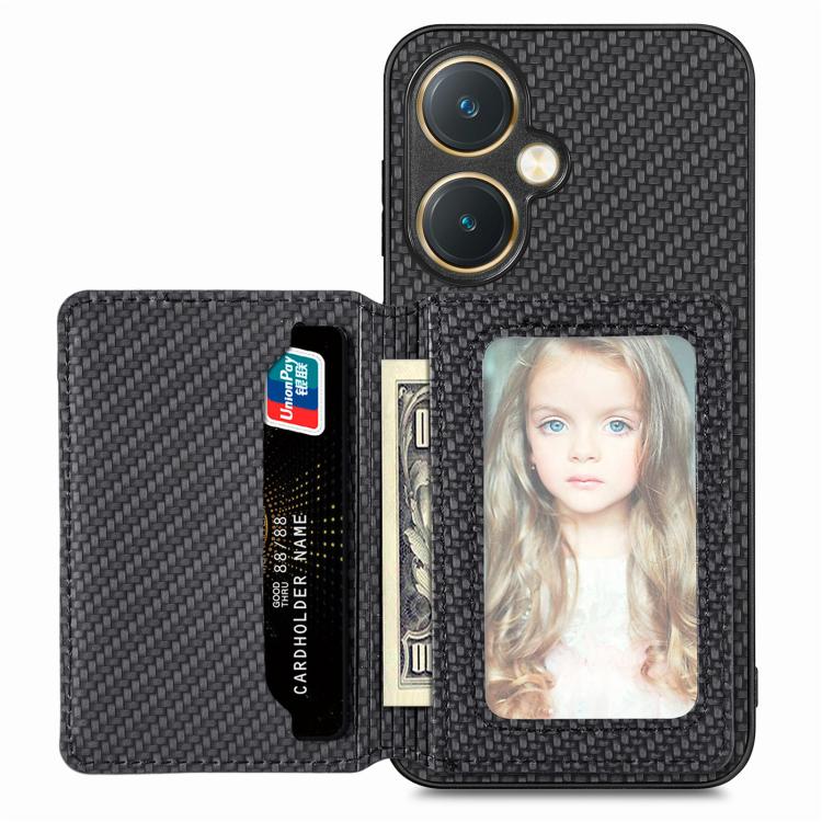 Carbon Fiber Magnetic Card Bag Phone Case, For vivo T1, For vivo Y27 4G