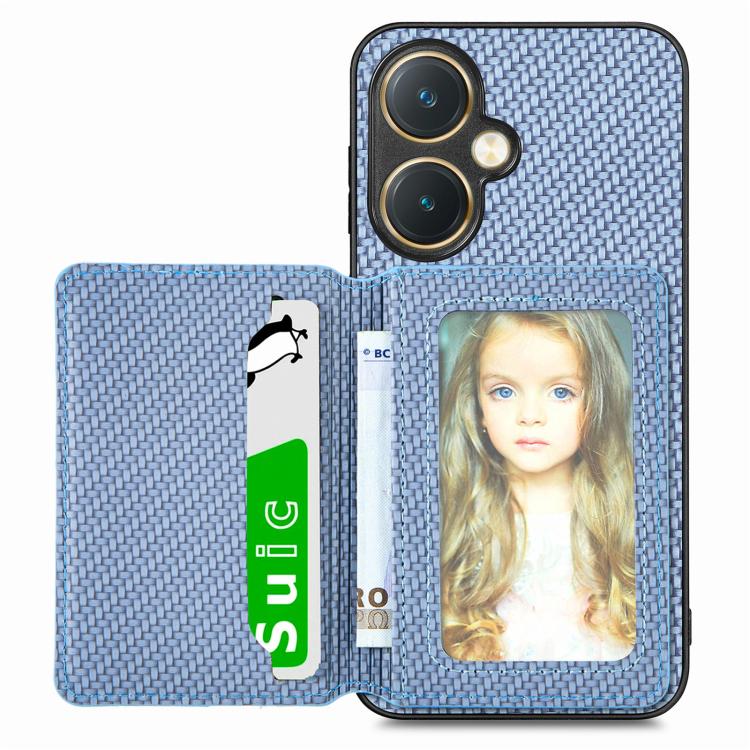 Carbon Fiber Magnetic Card Bag Phone Case, For vivo T1, For vivo Y27 4G