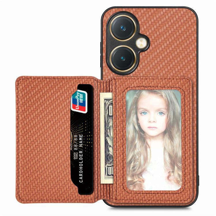 Carbon Fiber Magnetic Card Bag Phone Case, For vivo T1, For vivo Y27 4G