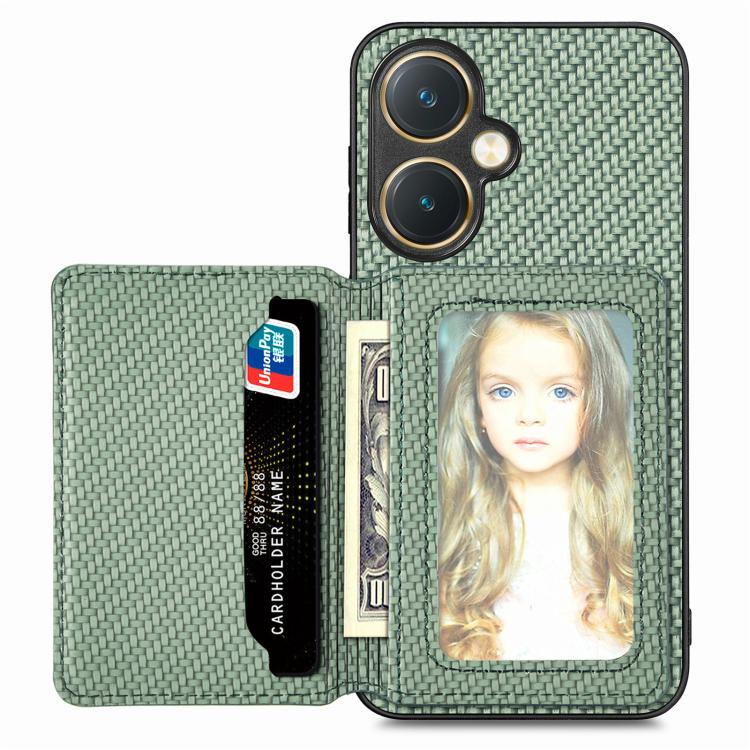 Carbon Fiber Magnetic Card Bag Phone Case, For vivo T1, For vivo Y27 4G