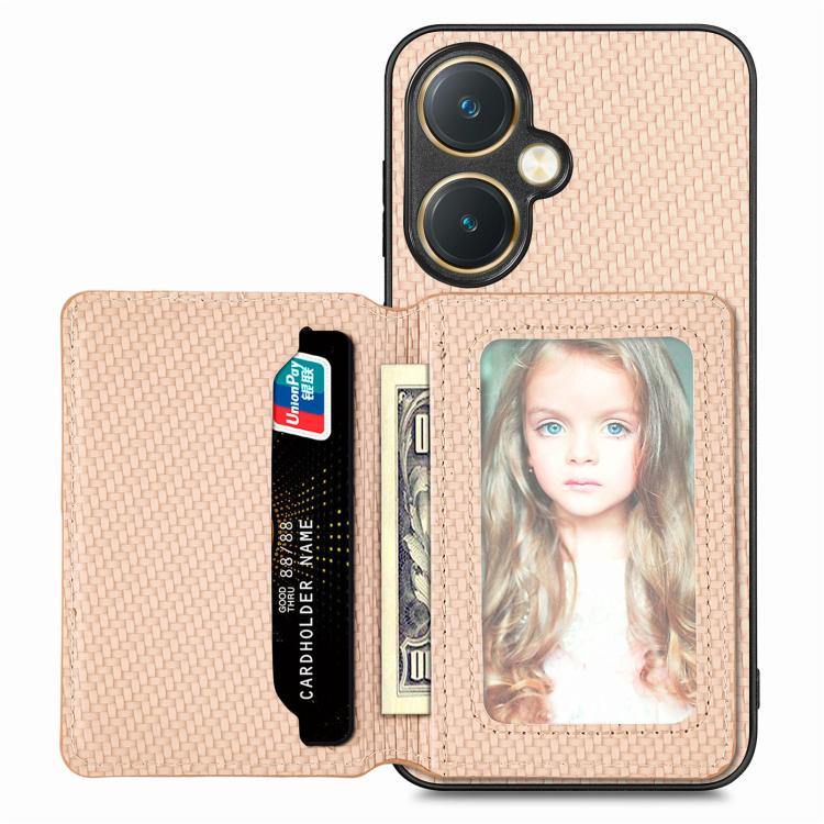Carbon Fiber Magnetic Card Bag Phone Case, For vivo T1, For vivo Y27 4G