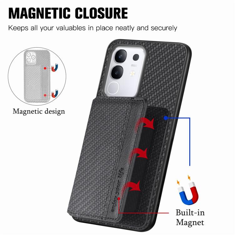Carbon Fiber Magnetic Card Bag Phone Case, For vivo Y29 4G, For vivo S18, For vivo X90 Pro, For vivo X90
