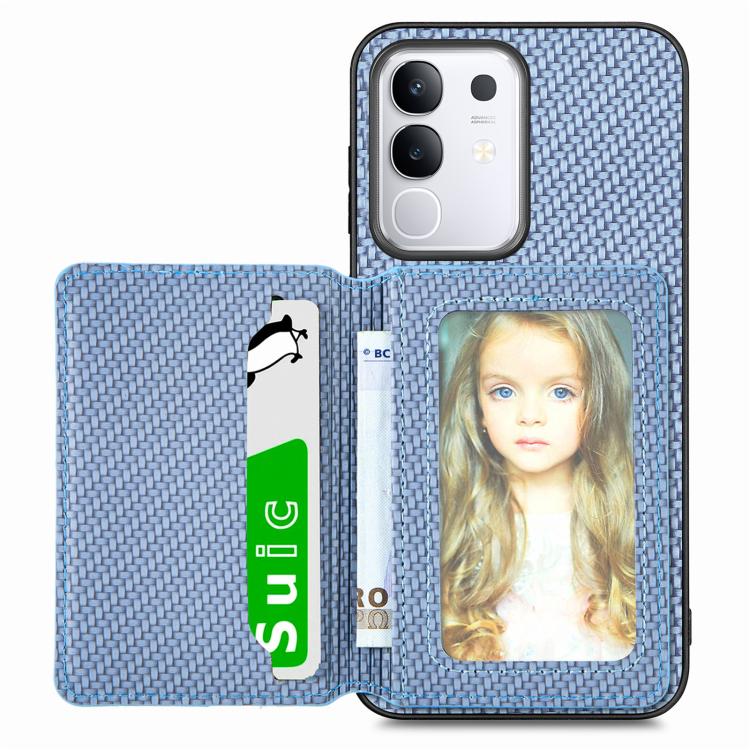Carbon Fiber Magnetic Card Bag Phone Case, For vivo Y29 4G, For vivo S18, For vivo X90 Pro, For vivo X90