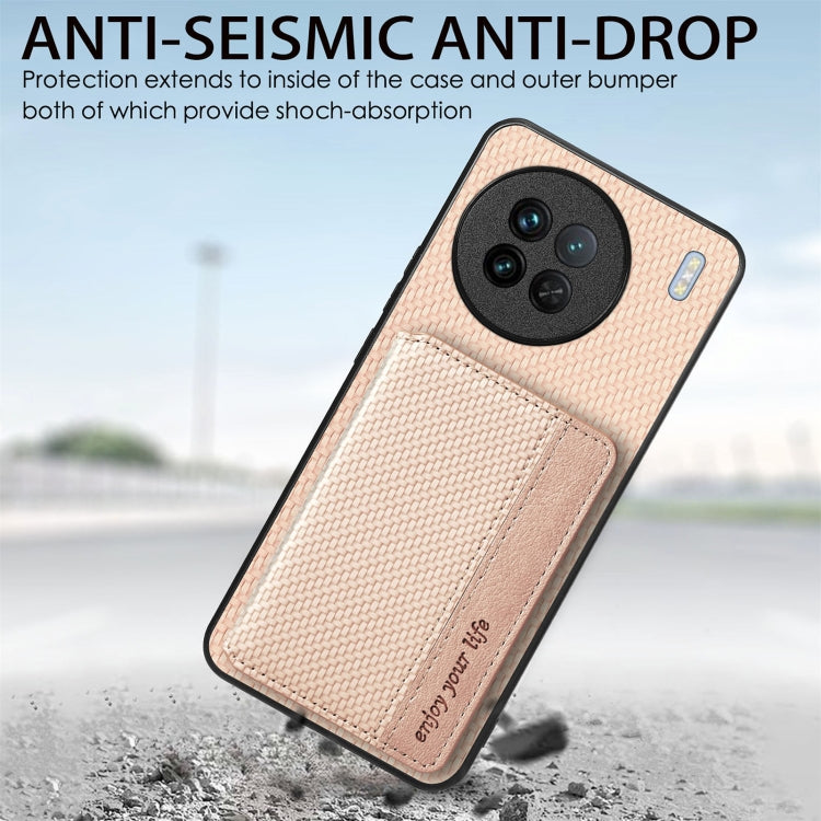 Carbon Fiber Magnetic Card Bag Phone Case, For vivo T1, For vivo Y27 4G