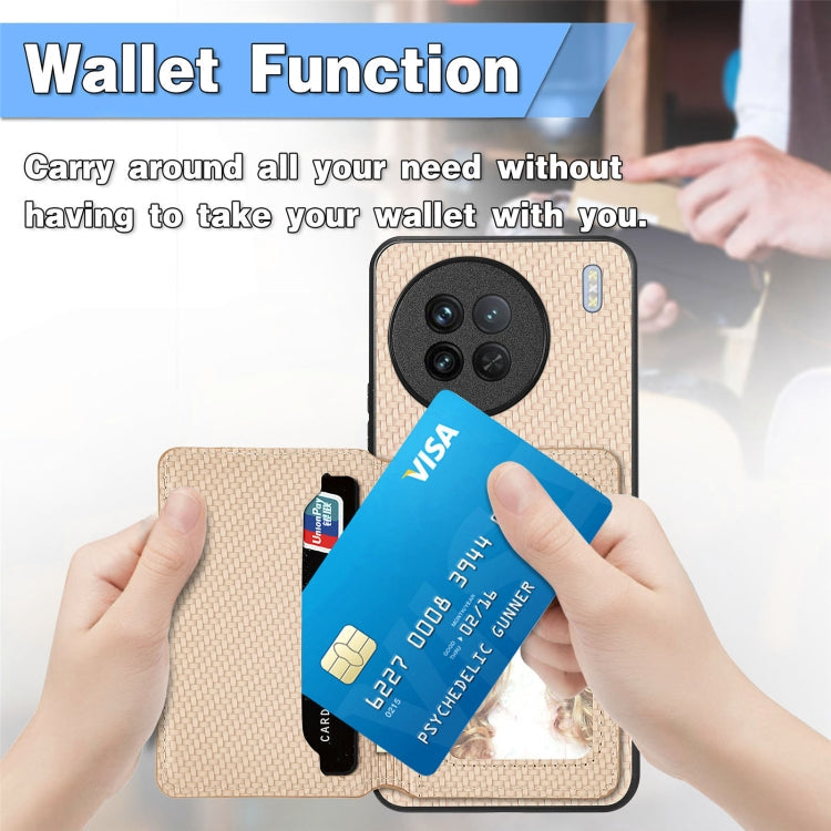 Carbon Fiber Magnetic Card Bag Phone Case, For vivo T1, For vivo Y27 4G