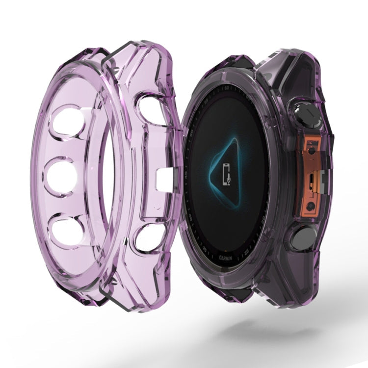 For Garmin Fenix 8 AMOLED / MIP 47mm ENKAY Hat-Prince Transparent TPU Frame Drop Protection Case(Purple)