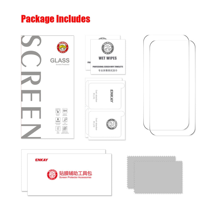 For iPhone 16 2pcs NKAY 0.26mm 9H 2.5D High Aluminum-silicon Tempered Glass Film