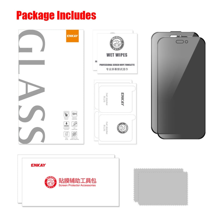 For iPhone 16 Pro 2pcs ENKAY Hat-Prince 28° Anti-peeping Tempered Glass Protector Full Screen Film