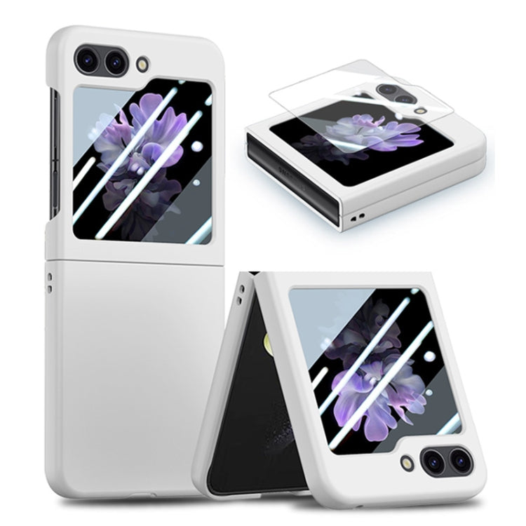 For Samsung Galaxy Z Flip6 / Flip7 FE JUNSUNMAY Smoothly PC + 9H Tempered Glass Protector Folding Phone Case(White)