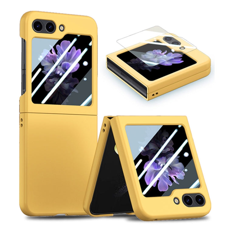 For Samsung Galaxy Z Flip6 / Flip7 FE JUNSUNMAY Smoothly PC + 9H Tempered Glass Protector Folding Phone Case(Yellow)