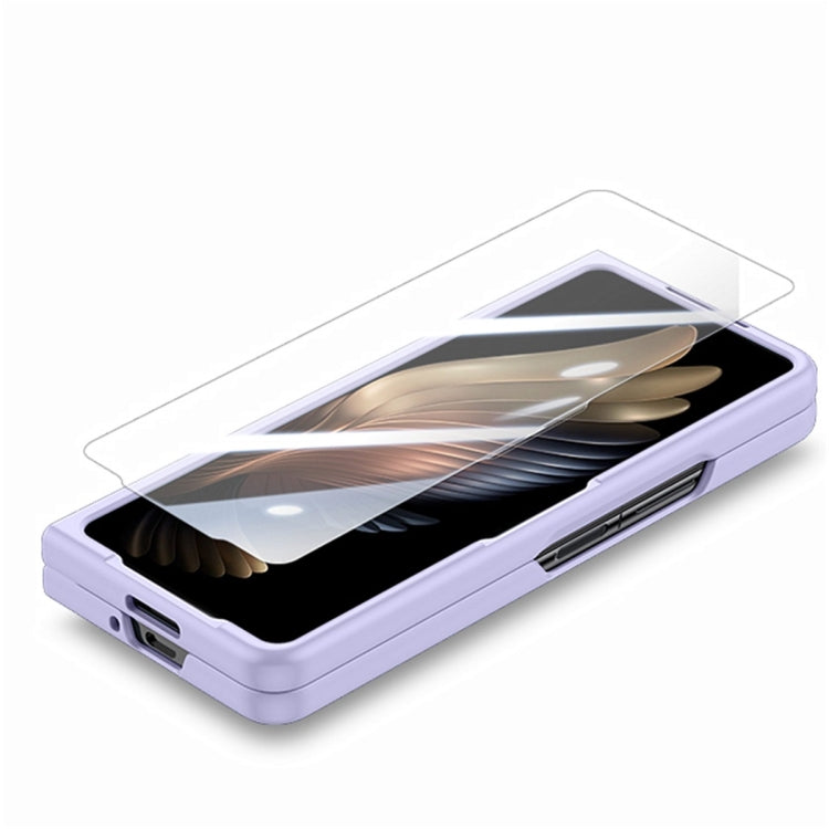 For Samsung Galaxy Z Fold6 JUNSUNMAY Smoothly PC + 9H Tempered Glass Protector Folding Phone Case(Light Blue)