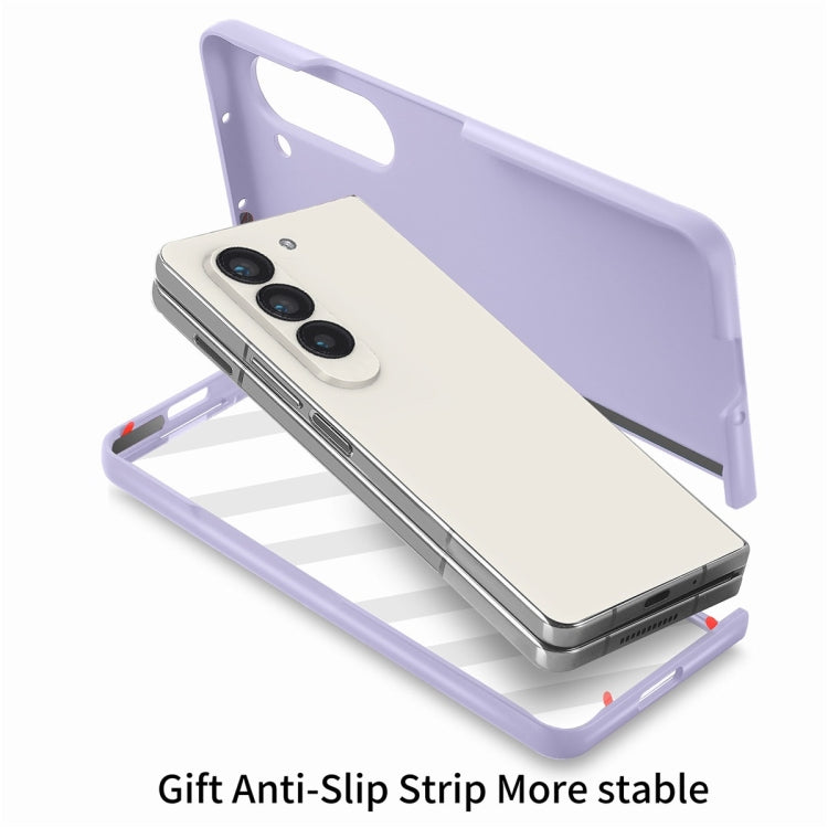 For Samsung Galaxy Z Fold6 JUNSUNMAY Smoothly PC + 9H Tempered Glass Protector Folding Phone Case(Navy Blue)