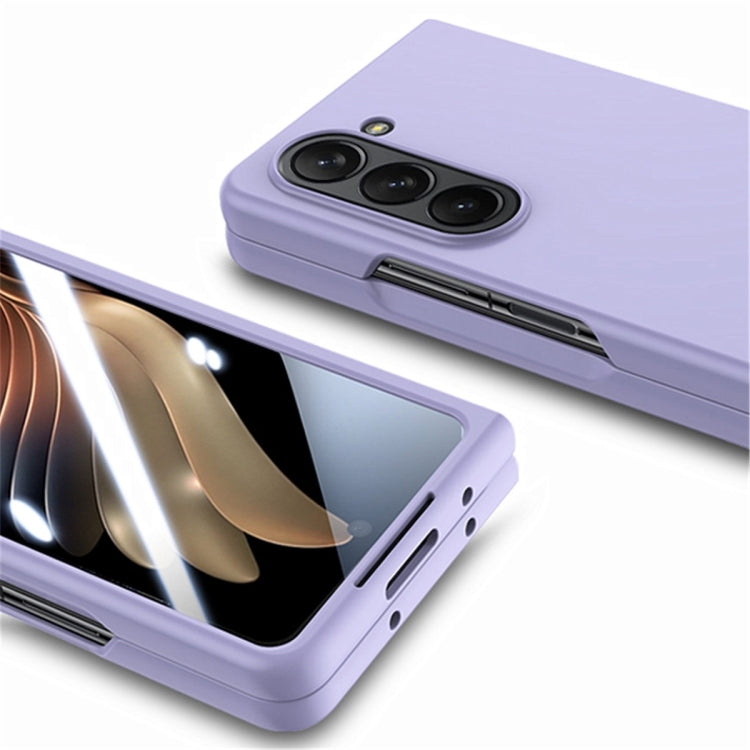 For Samsung Galaxy Z Fold6 JUNSUNMAY Smoothly PC + 9H Tempered Glass Protector Folding Phone Case(Navy Blue)