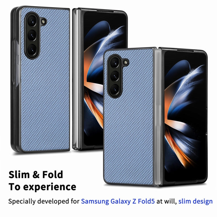 For Samsung Galaxy Z Fold6 JUNSUNMAY Carbon Fiber Pattern Leather Skin PC Folding Phone Case(Blue)