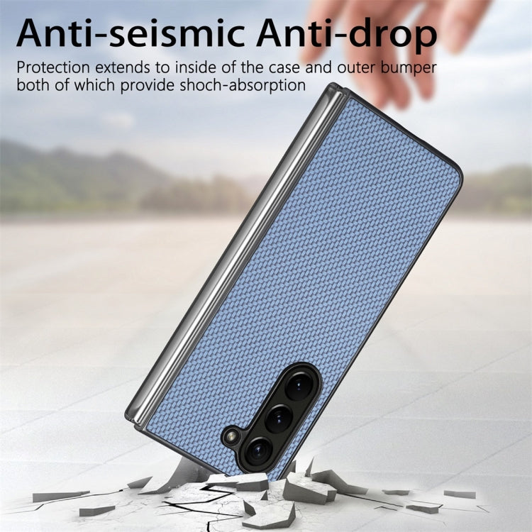 For Samsung Galaxy Z Fold6 JUNSUNMAY Carbon Fiber Pattern Leather Skin PC Folding Phone Case(Brown)