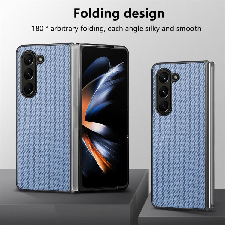 For Samsung Galaxy Z Fold6 JUNSUNMAY Carbon Fiber Pattern Leather Skin PC Folding Phone Case(Brown)