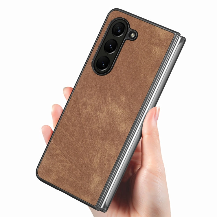 For Samsung Galaxy Z Fold6 JUNSUNMAY Retro Pattern Leather Skin PC Folding Phone Case(Blue)