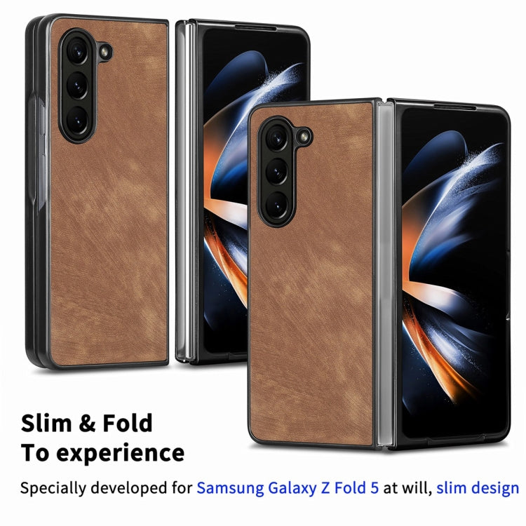 For Samsung Galaxy Z Fold6 JUNSUNMAY Retro Pattern Leather Skin PC Folding Phone Case(Blue)