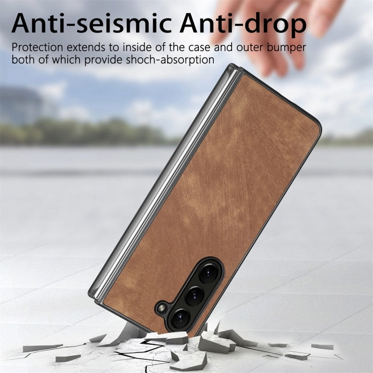 For Samsung Galaxy Z Fold6 JUNSUNMAY Retro Pattern Leather Skin PC Folding Phone Case(Green)