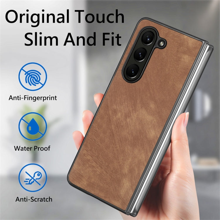 For Samsung Galaxy Z Fold6 JUNSUNMAY Retro Pattern Leather Skin PC Folding Phone Case(Blue)
