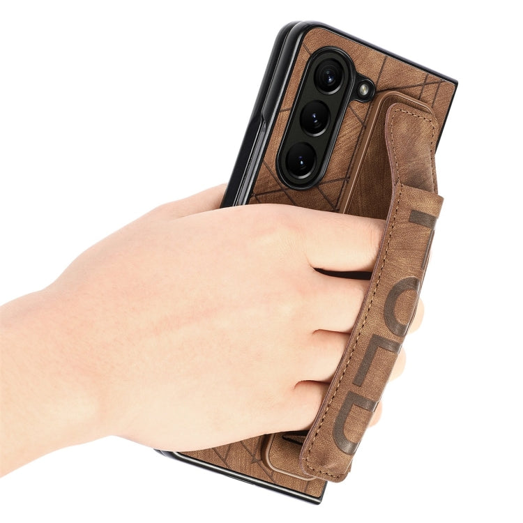For Samsung Galaxy Z Fold6 JUNSUNMAY Retro Pattern Leather Skin PC Folding Phone Case with Pen Slot(Brown)